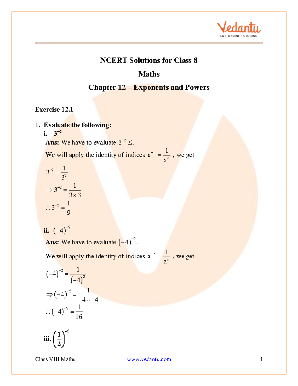 Exponents and Powers - NCERT Solutions for Class 8 Maths Chapter 12 ...