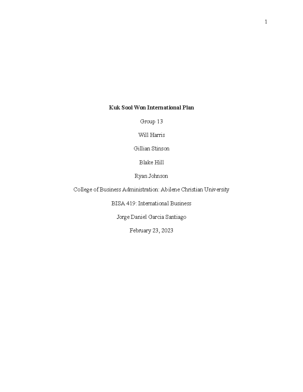 International Plan Paper Template Summary Kuk Sool Won International