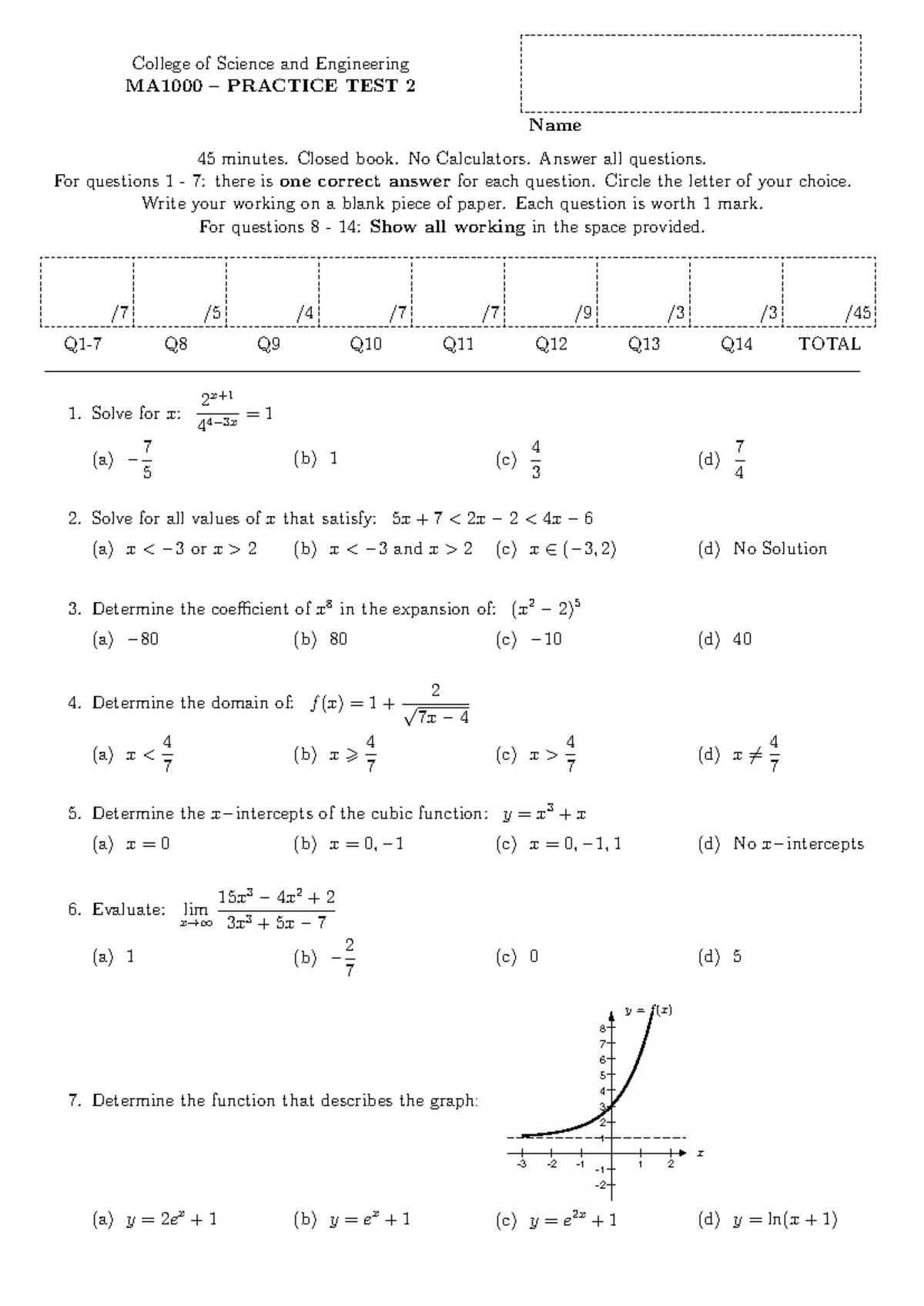 MA1000 Practice Test 2 - College of Science and Engineering MA1000 ...