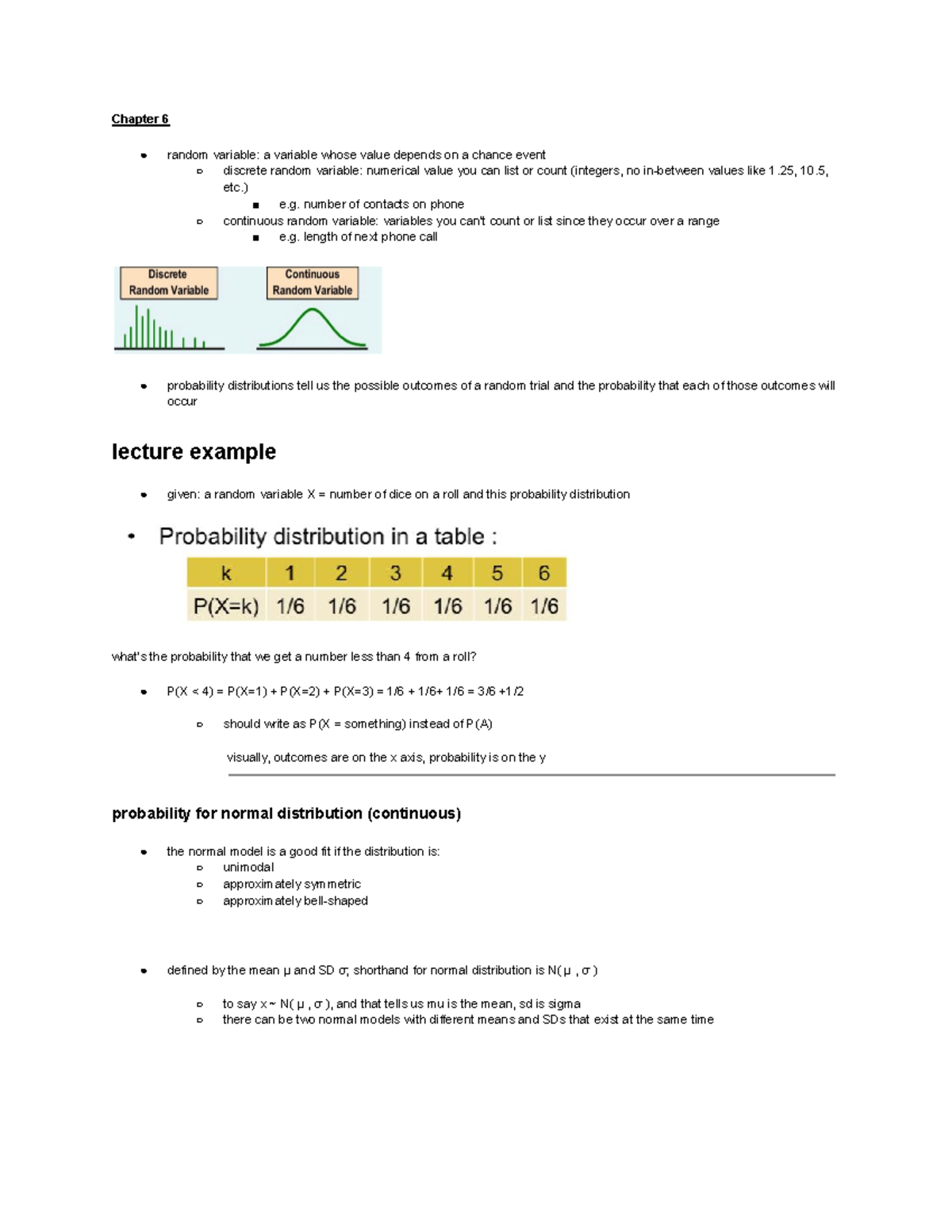 Stats 10 Final Cheat Sheet - Chapter 6 random variable: a variable ...