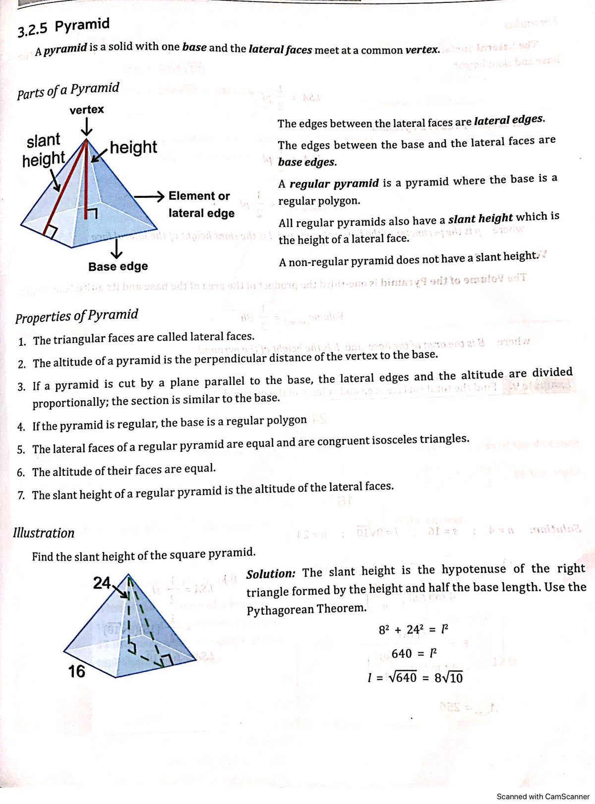 3 - pyramids - 3.2 Pyramid A pyramid is a solid with one base and the ...