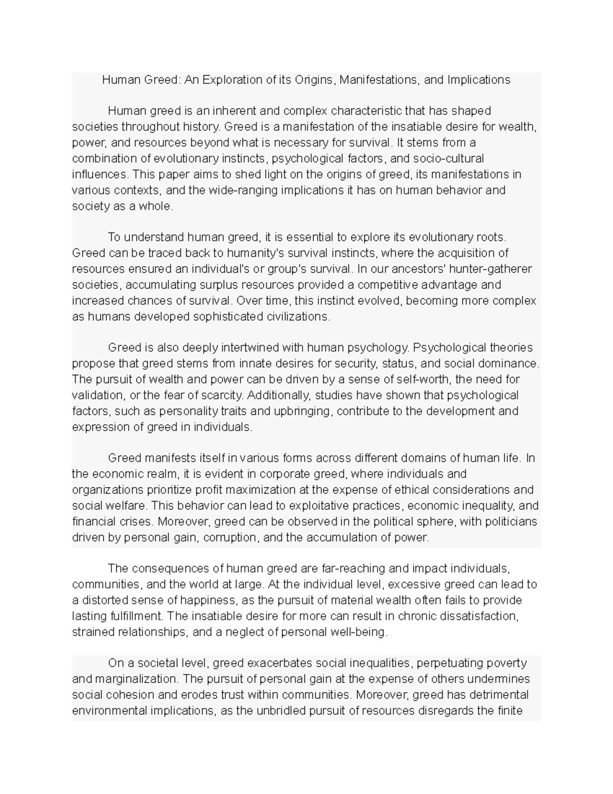 Human Greed An Exploration of its Origins, Manifestations, and ...