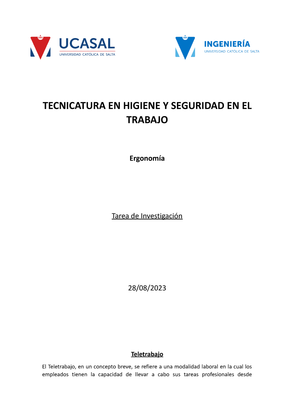 Ergonomía - Teletrabajo - TECNICATURA EN HIGIENE Y SEGURIDAD EN EL ...