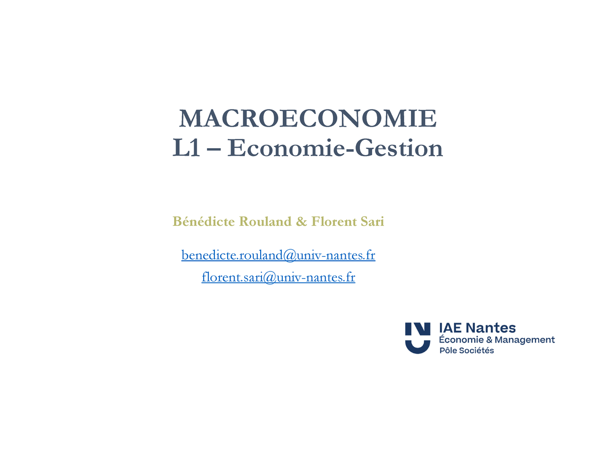 Presentation - MACROECONOMIE L1 – Economie-Gestion Bénédicte Rouland ...