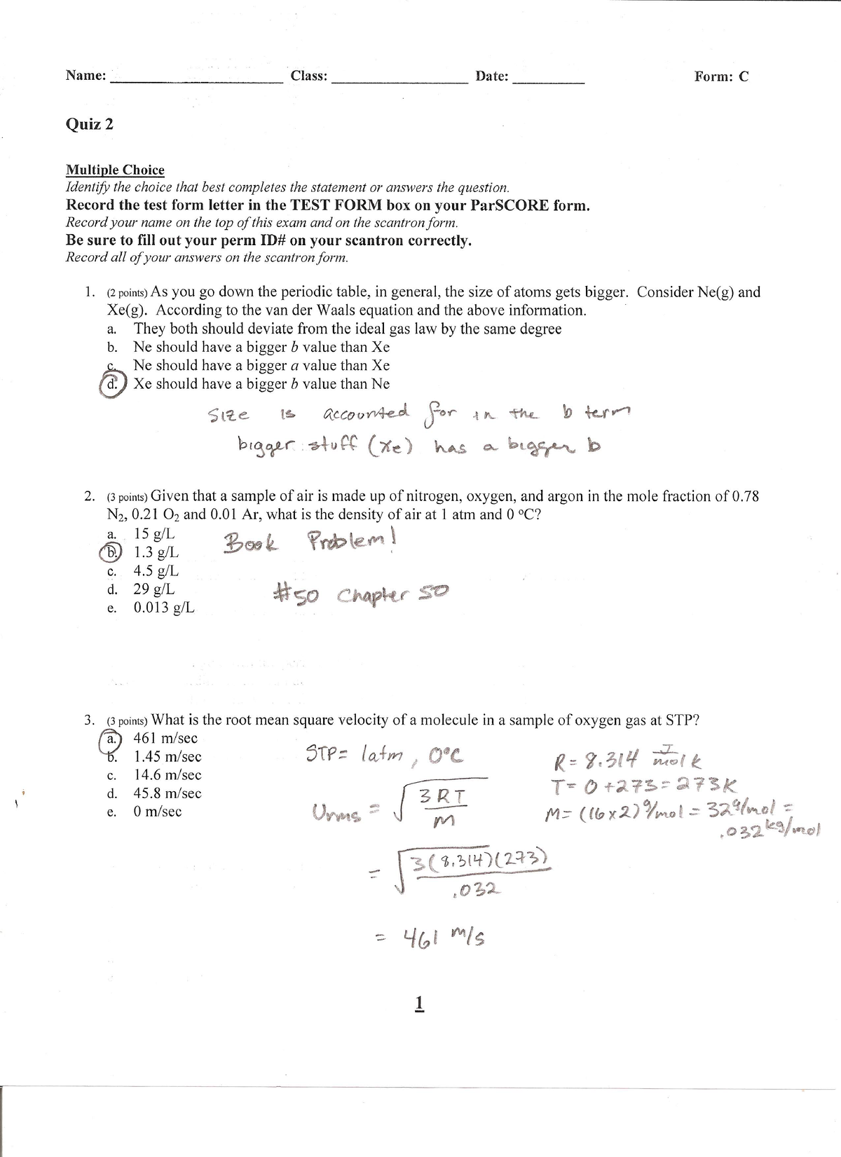 Quiz 2C Worked Out Key - CHEM1A - Studocu