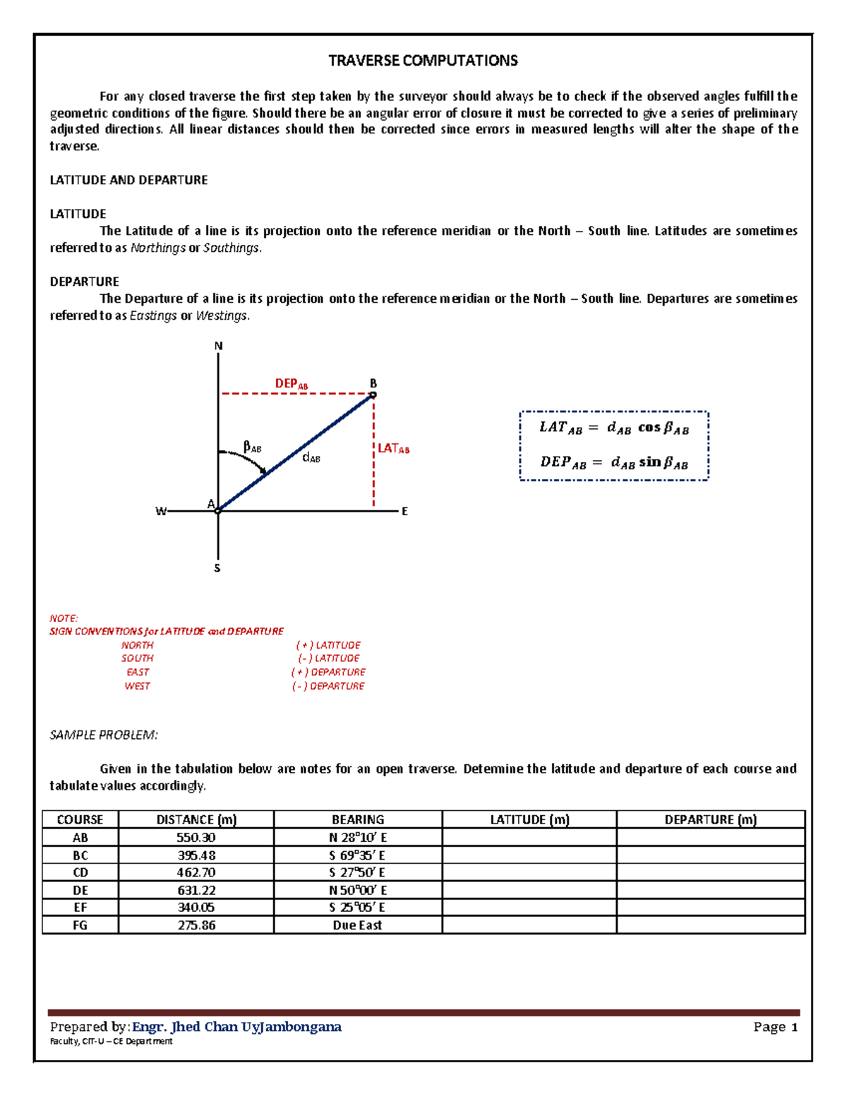 Topic 5 Traverse Computations - Prepared by: Engr. Jhed Chan ...