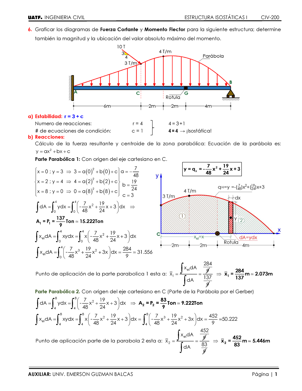 Ejercicio 6 P5 Vigas Isostaticas Metodo De Integrales Uatf Ingenieria Civil Estructura 7727