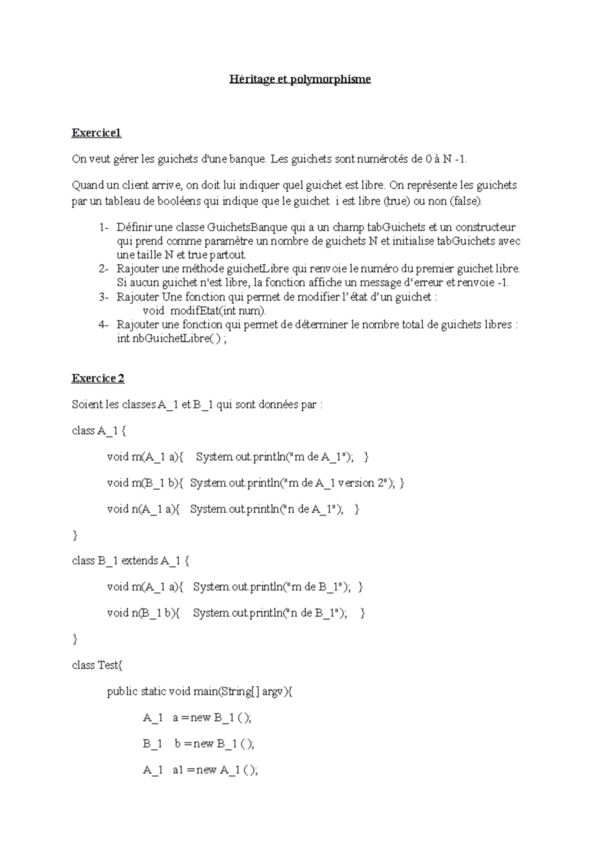 TD-2 - travaux pratique java 2 - Héritage et polymorphisme Exercice On ...