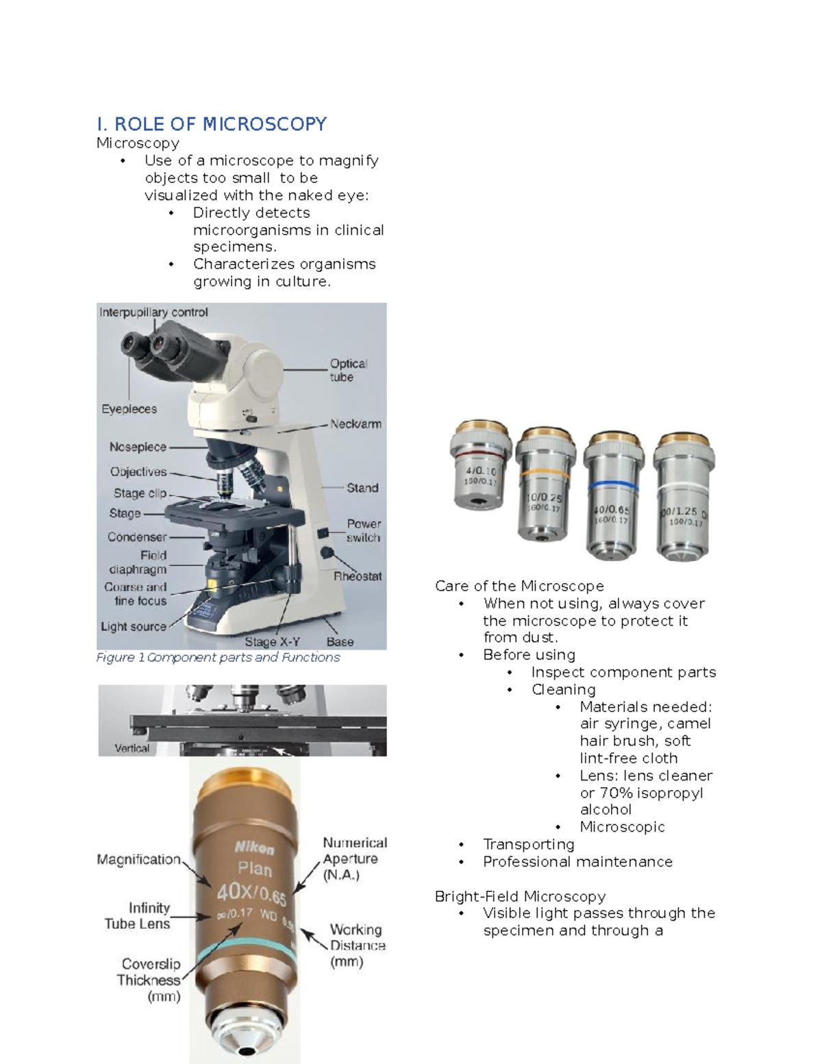 Microscopy-Notes - jkg.k - I. ROLE OF MICROSCOPY Microscopy - Use of a ...