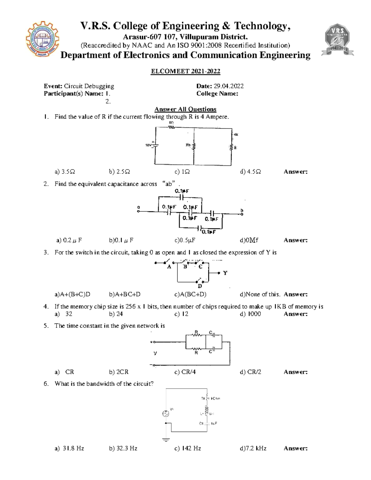 Circuit Debugging - V.R. College of Engineering & Technology, Arasur ...