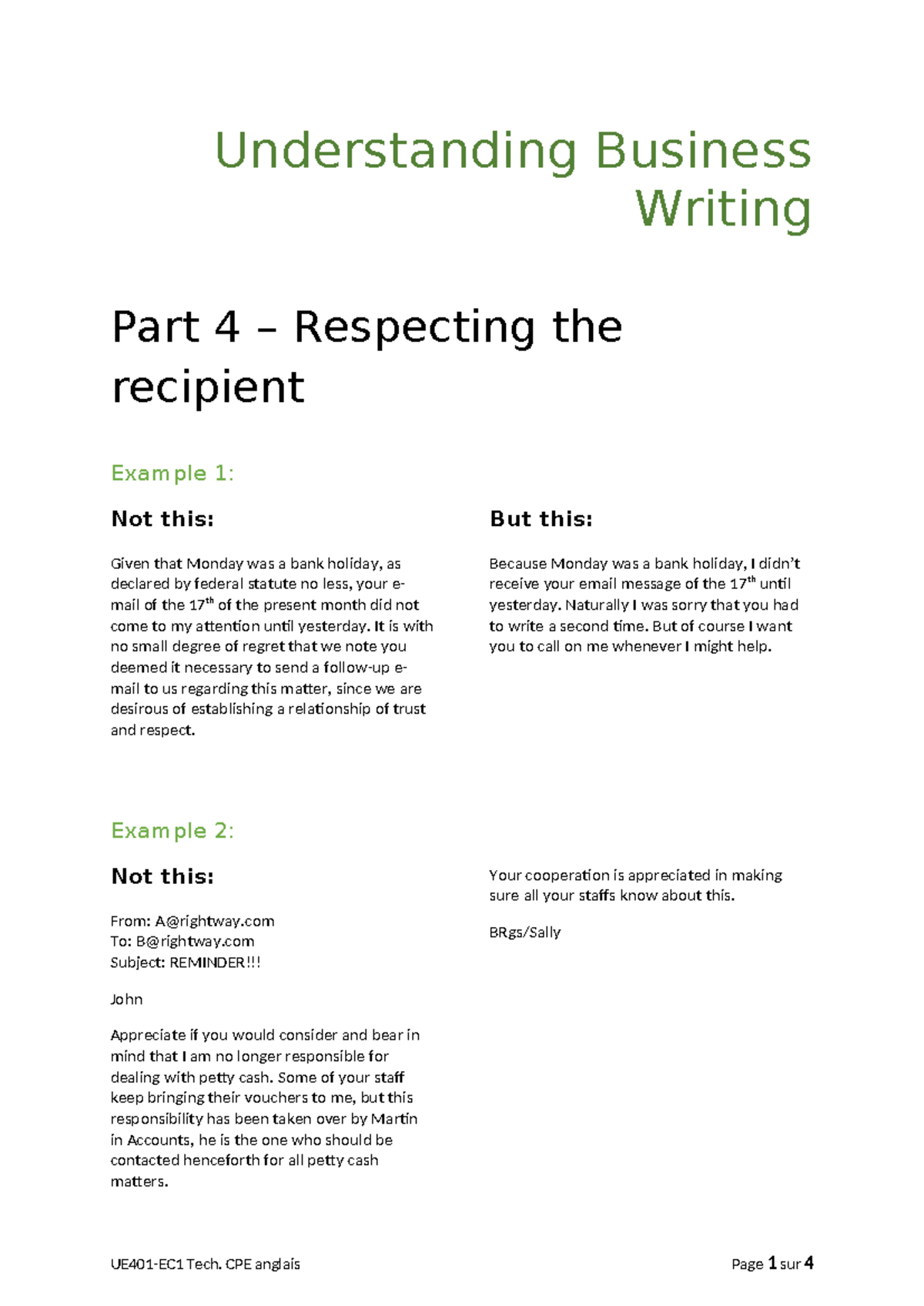 Part 4 TCPE Email writing Part 4 - Understanding Business Writing Part ...