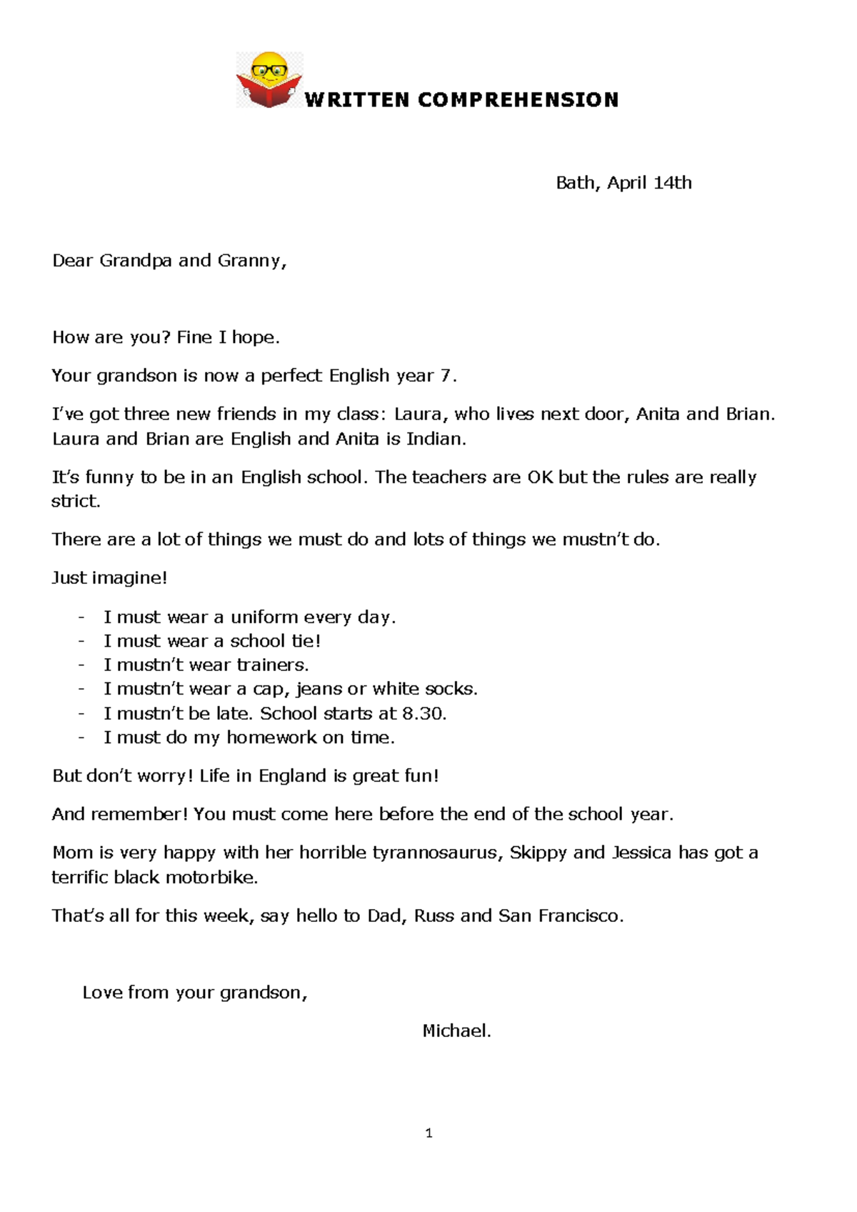 Written Comprehension entraînement Michael 2024 - WRITTEN COMPREHENSION ...