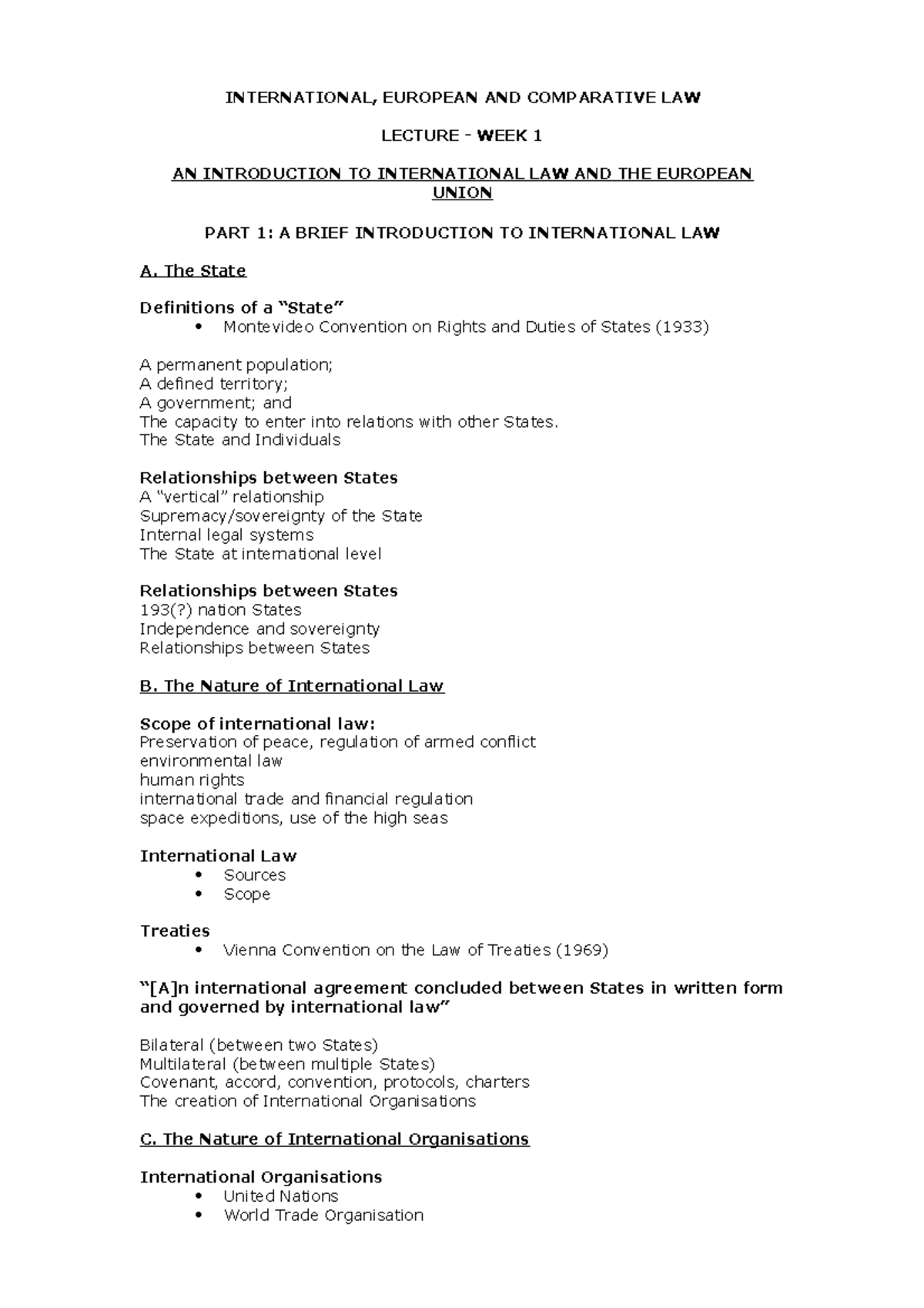 IEC Law Lecture Handout Week 1 202223 - INTERNATIONAL, EUROPEAN AND ...