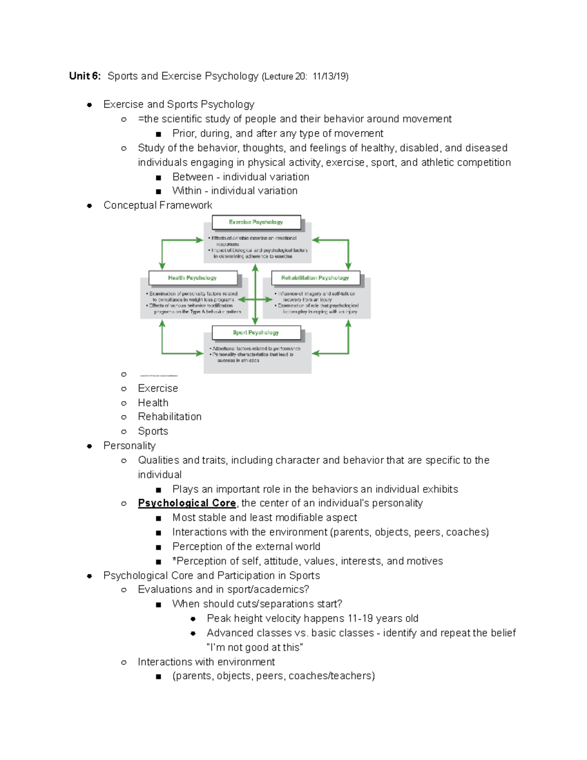 Kin 100 Notes - Exam 3 - Unit 6: Sports and Exercise Psychology ...