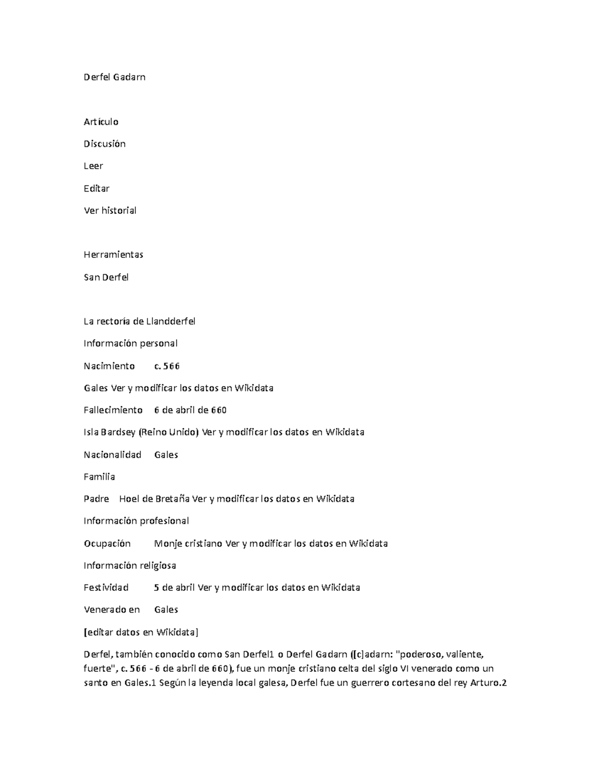 Derfel Gadarn material de ayuda Derfel Gadarn Artículo Discusión