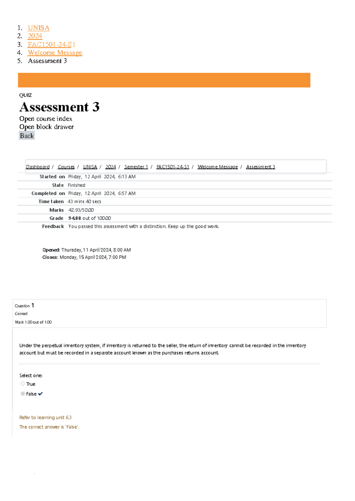 FAC1501 Assignment 3 Due 15 April 2024 - QUIZ Open Course Index Open ...