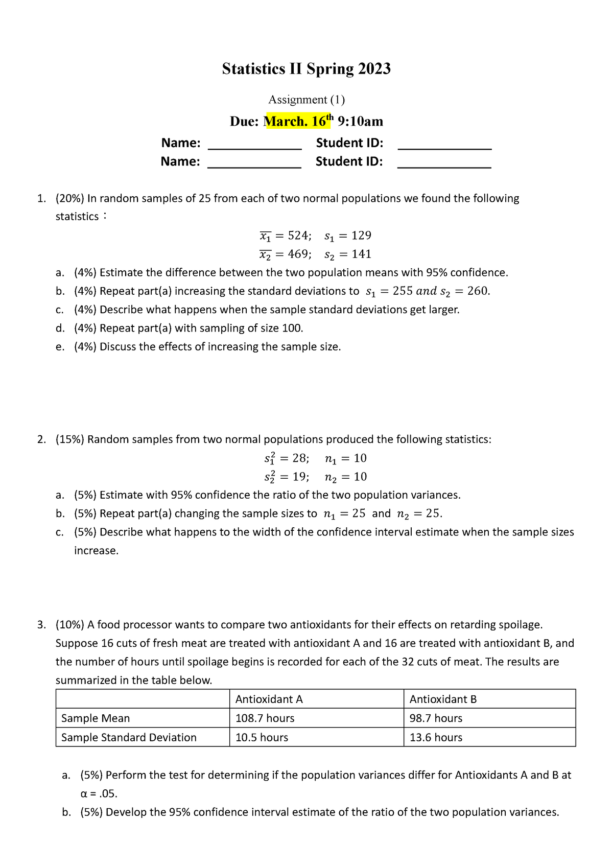 assignment 1 statistics