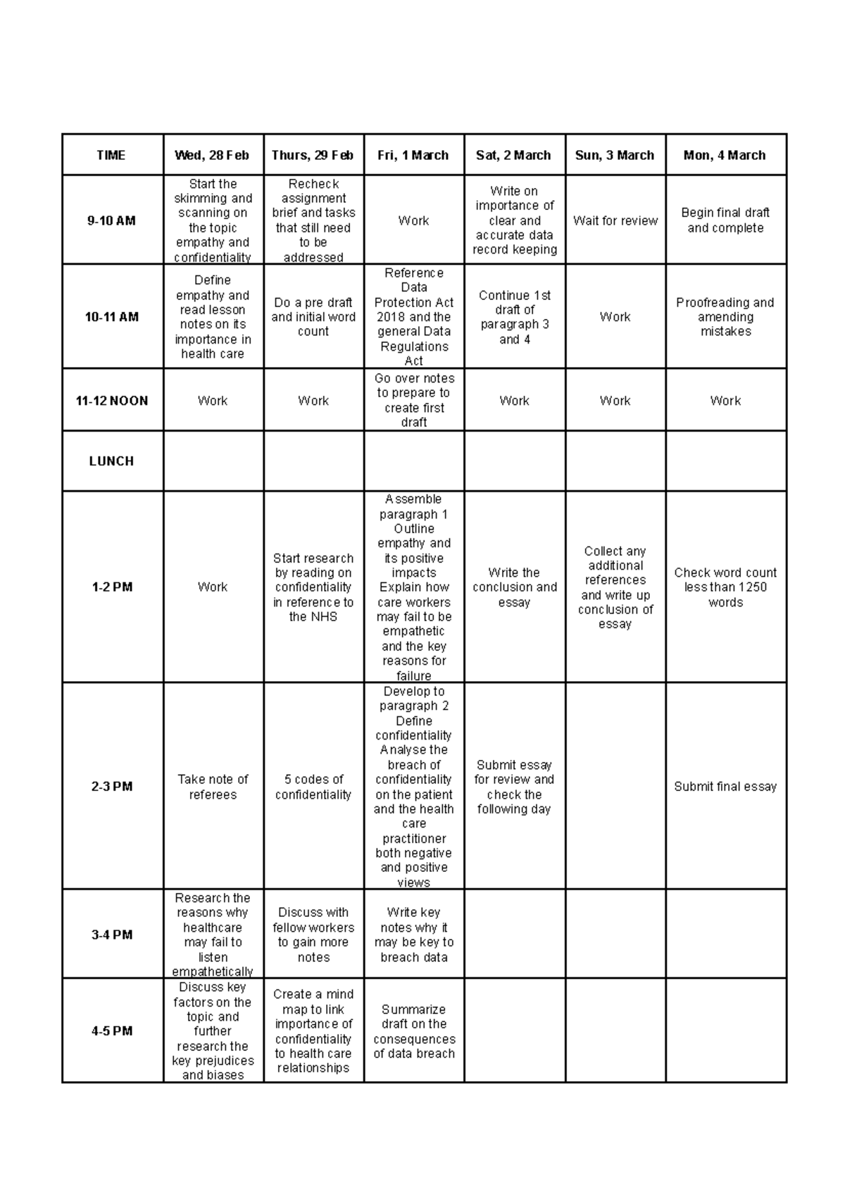 Timetable Approach - TIME Wed, 28 Feb Thurs, 29 Feb Fri, 1 March Sat, 2 ...