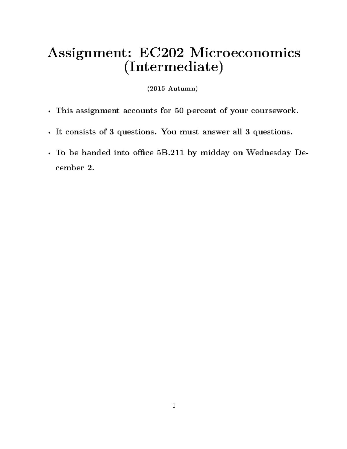 EC202 2015 Assignment QNS - Assignment: EC202 Microeconomics ...