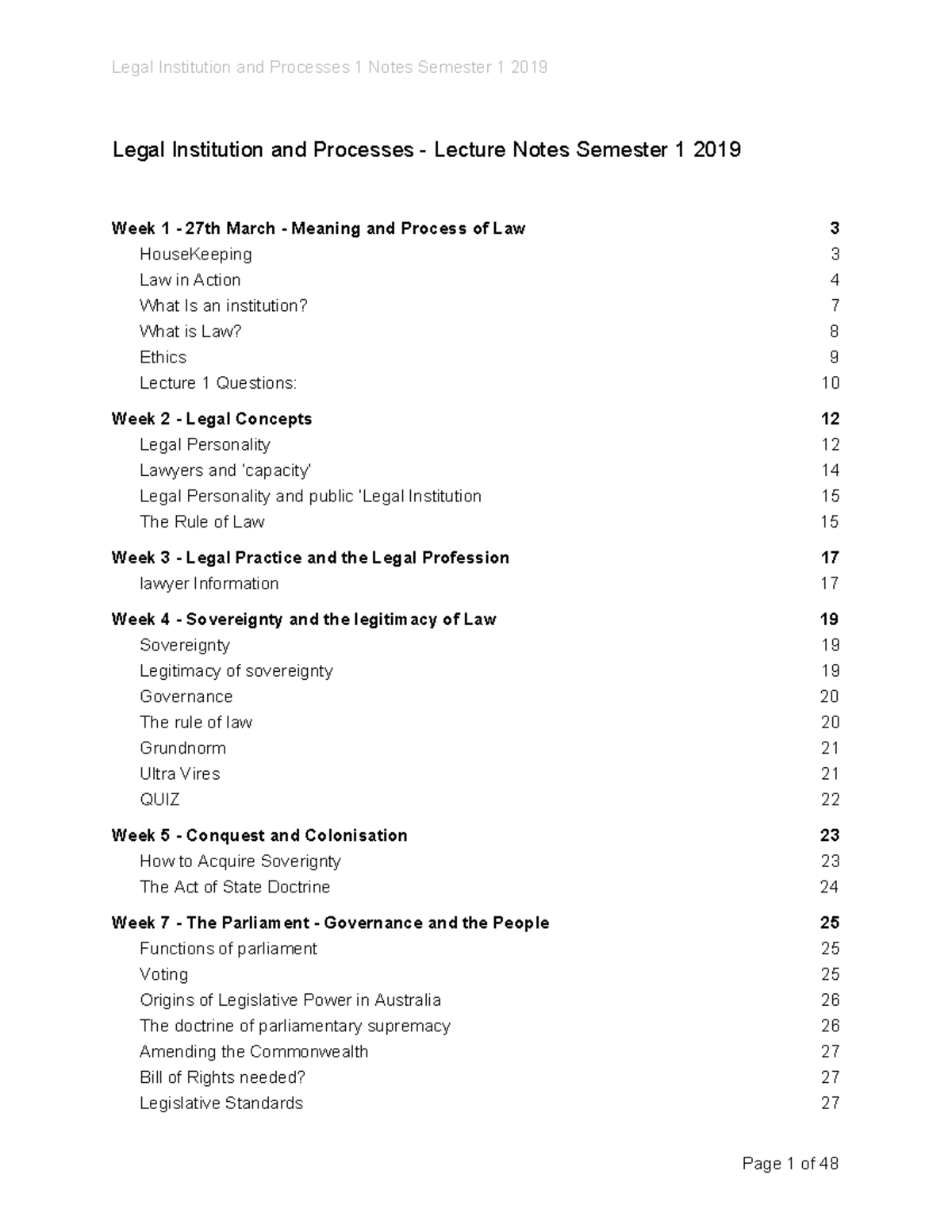 Lc Notes LA1101 - Legal Institutions - Legal Institution and Processes ...