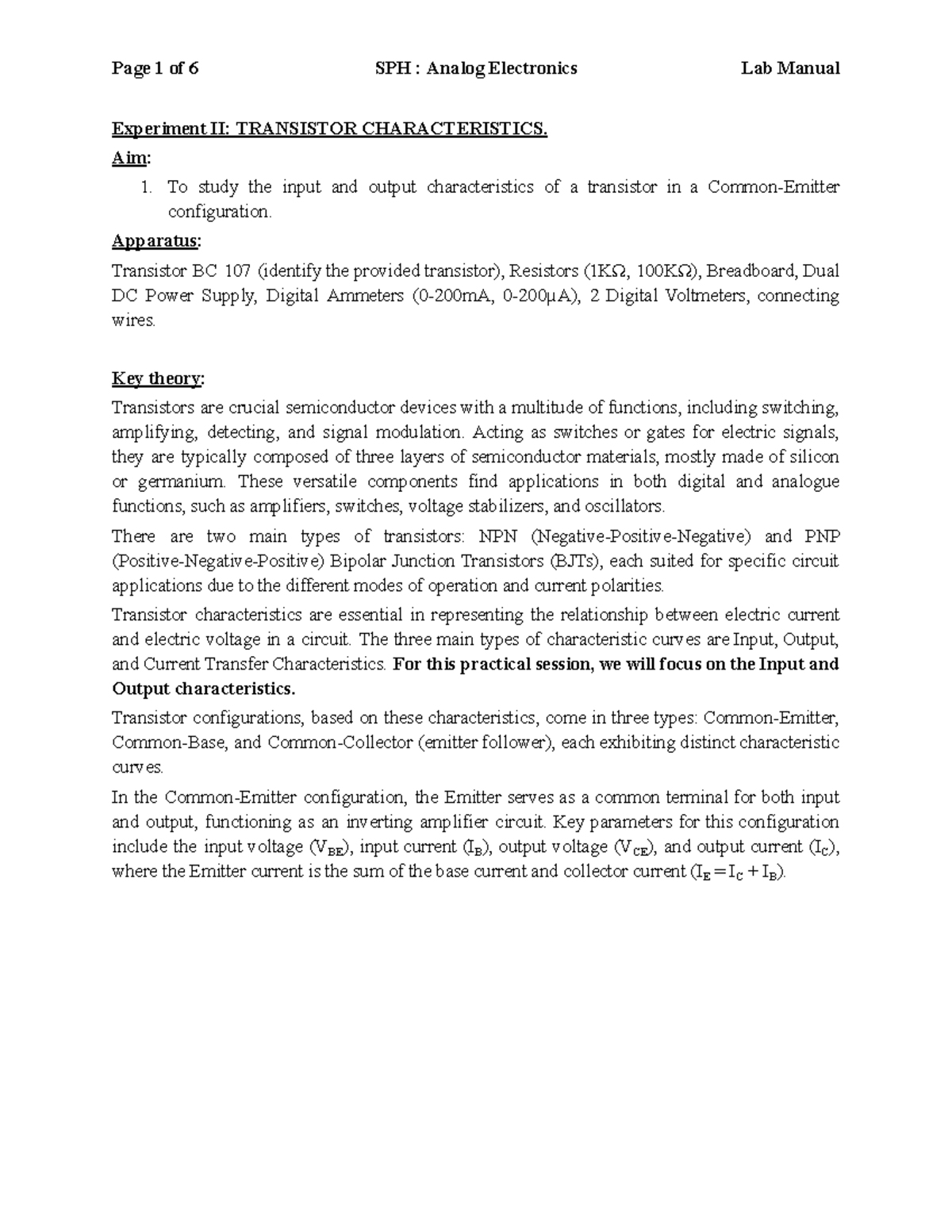 conclusion of transistor characteristics experiment