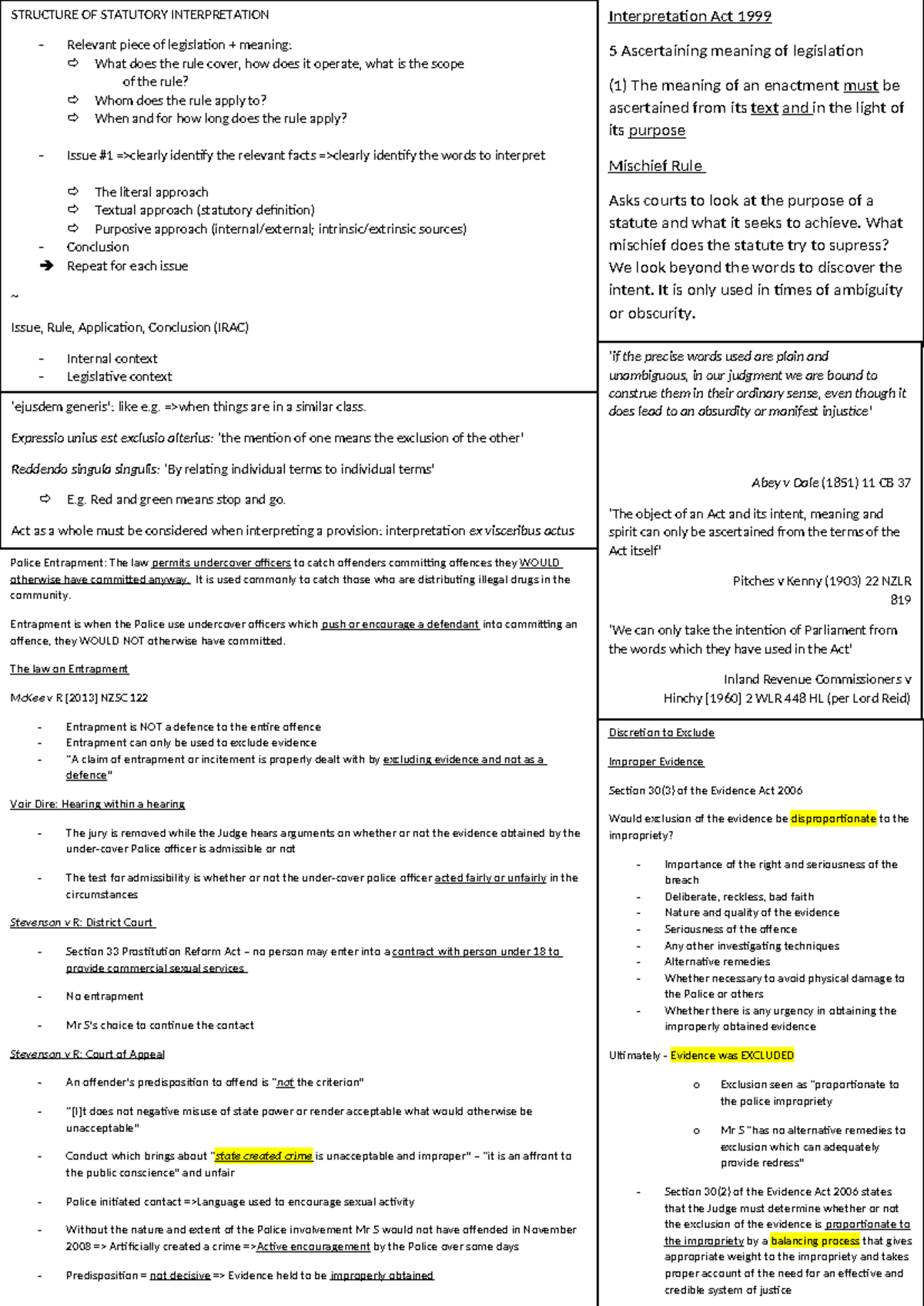 LAW 131 A4 Notes - Cheat sheet - STRUCTURE OF STATUTORY INTERPRETATION ...