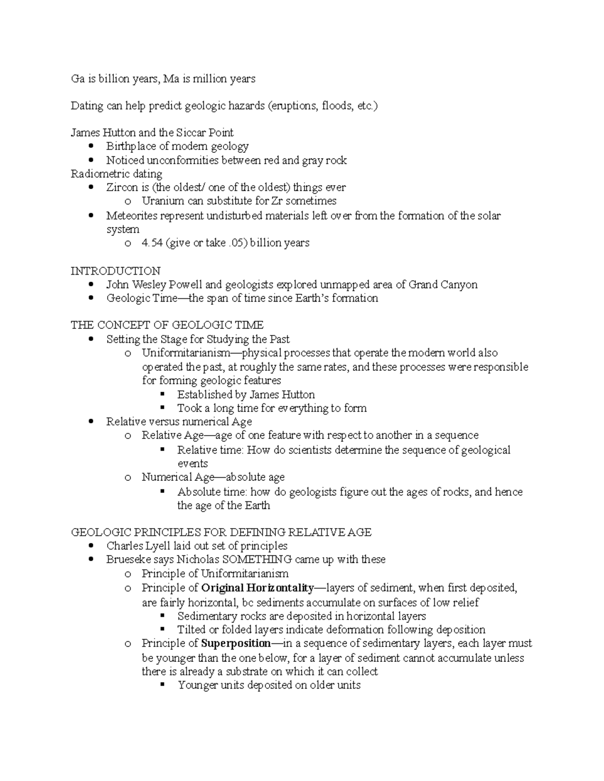 Chpt. 10 - Summary Essentials of Geology - Ga is billion years, Ma is ...