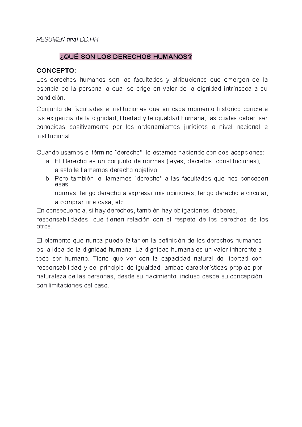 Resumen General de DD - RESUMEN final DD ¿QUÉ SON LOS DERECHOS HUMANOS ...