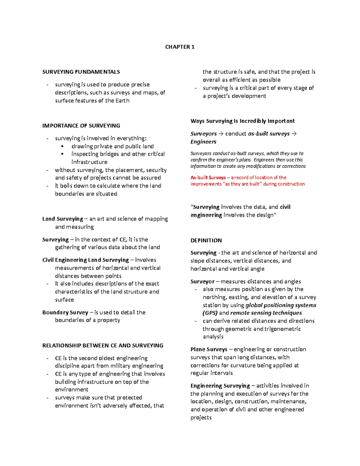 Surveying-notes - Surveying - CHAPTER 1 SURVEYING FUNDAMENTALS ...