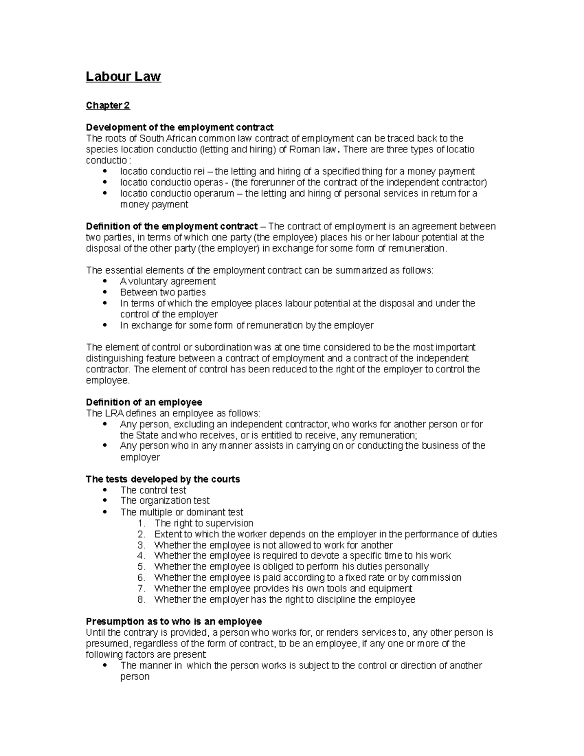 MRL3702-labour law - Summary Labour - Labour Law Chapter 2 Development ...