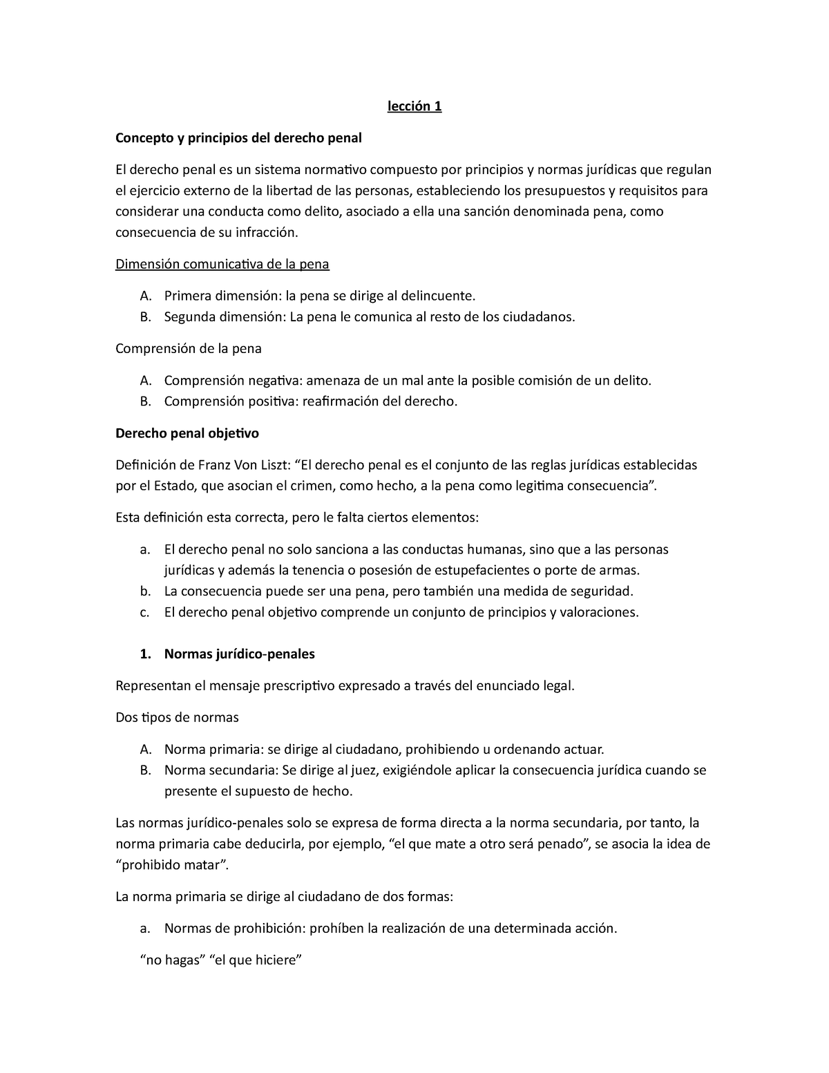 Resumen Lecciones De Derecho Penal - Lección 1 Concepto Y Principios ...