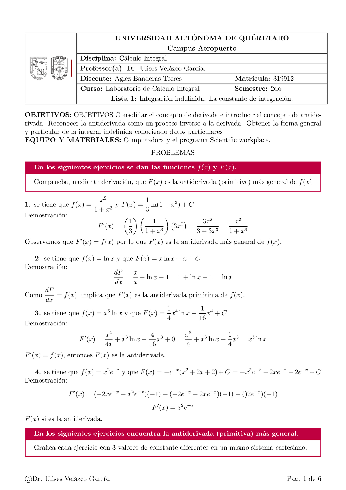 1 2 Antiderivadas Constante - UNIVERSIDAD AUTÓNOMA DE QUÉRETARO Campus ...