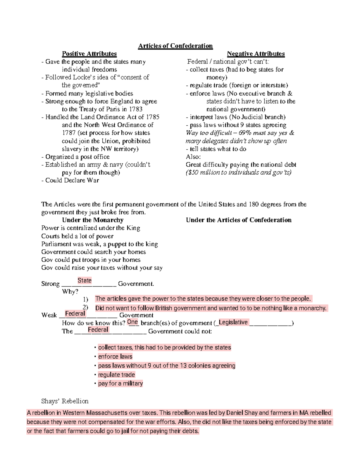 Unit 2 - Articles of Confederation.docx - Articles of Confederation ...