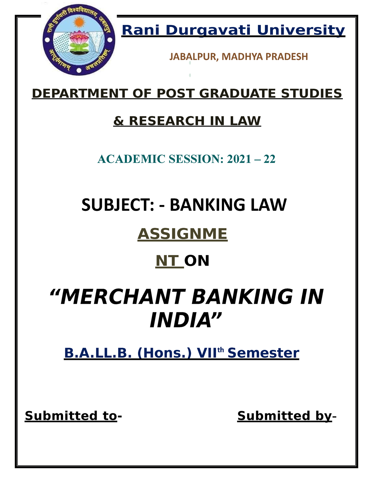 Merchant Banking In India - Rani Durgavati University JABALPUR, MADHYA ...