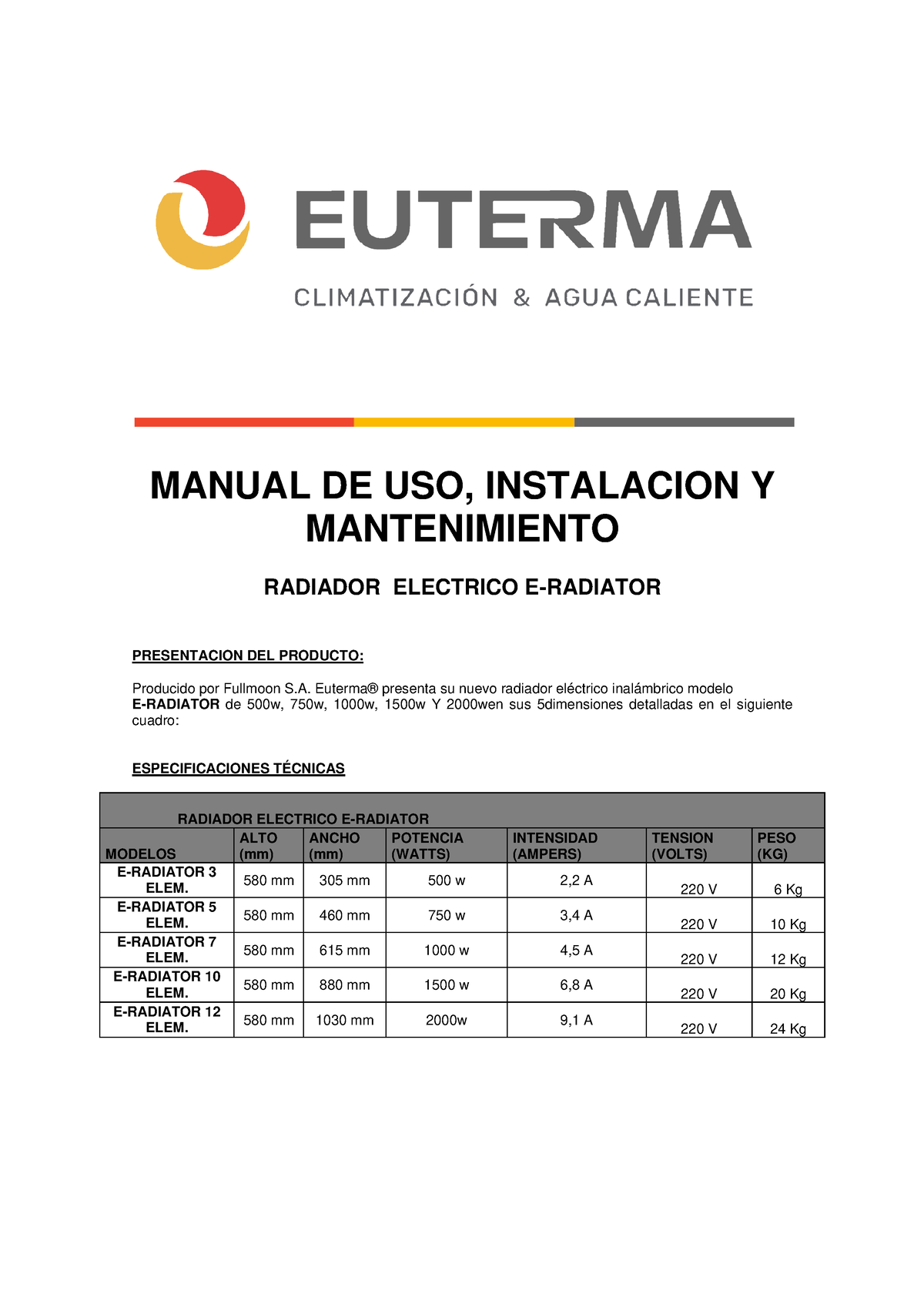 EUTERMA Radiador Electrico 750W – La Plata Clima
