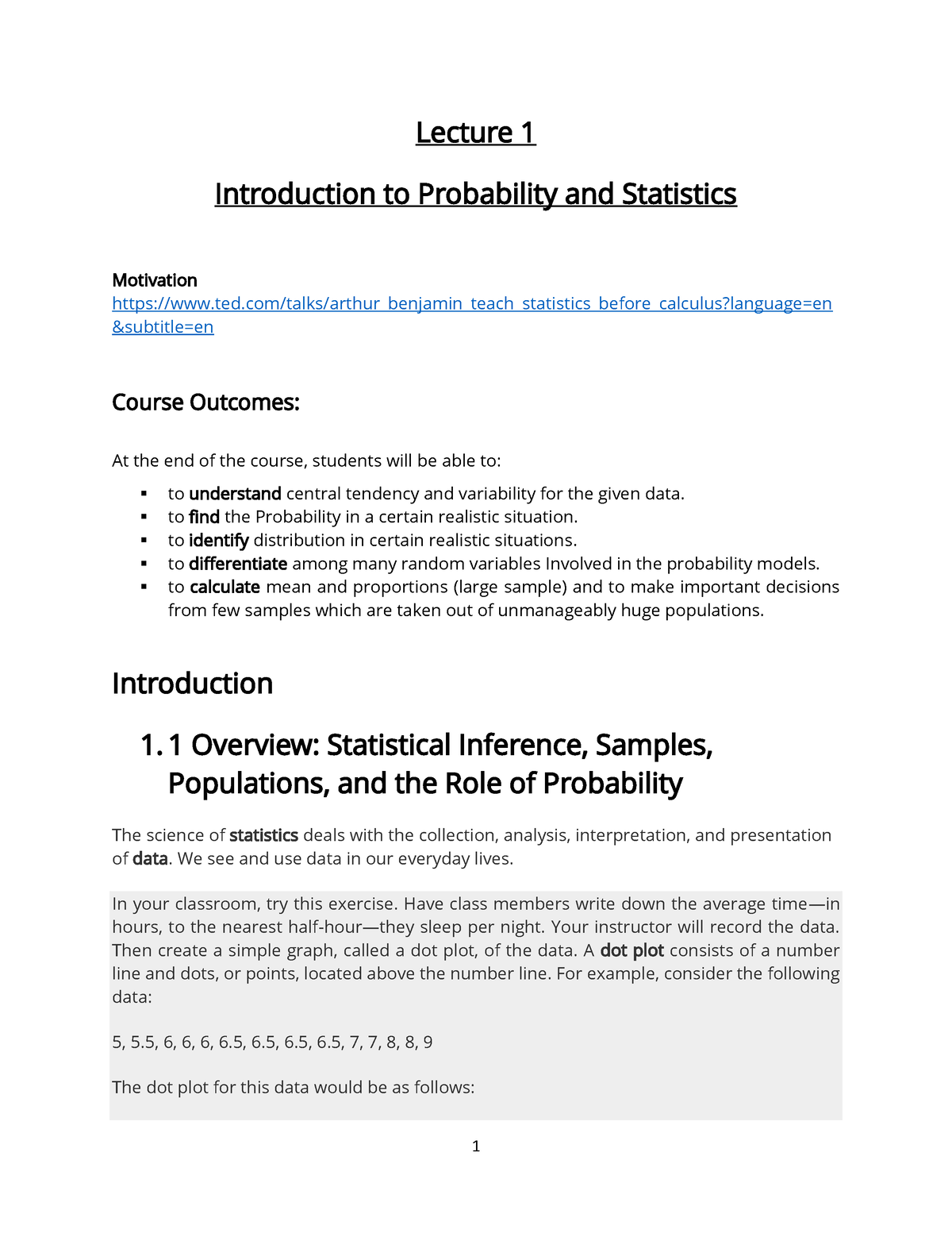 Introduction To Prob And Stats - Lecture 1 Introduction To Probability ...