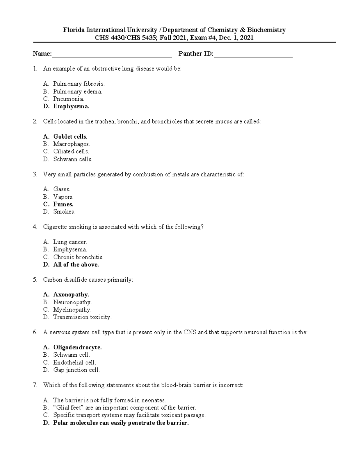 Exam 4 Study Guide - Florida International University / Department of ...