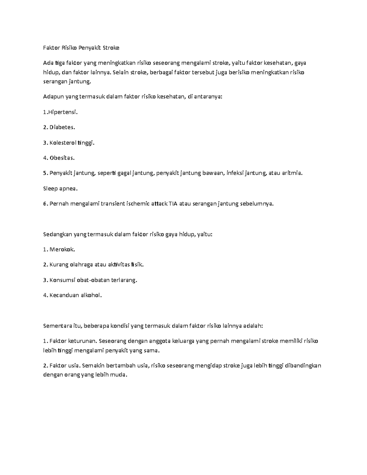 Faktor Risiko Stroke Faktor Risiko Penyakit Stroke Ada Tiga Faktor