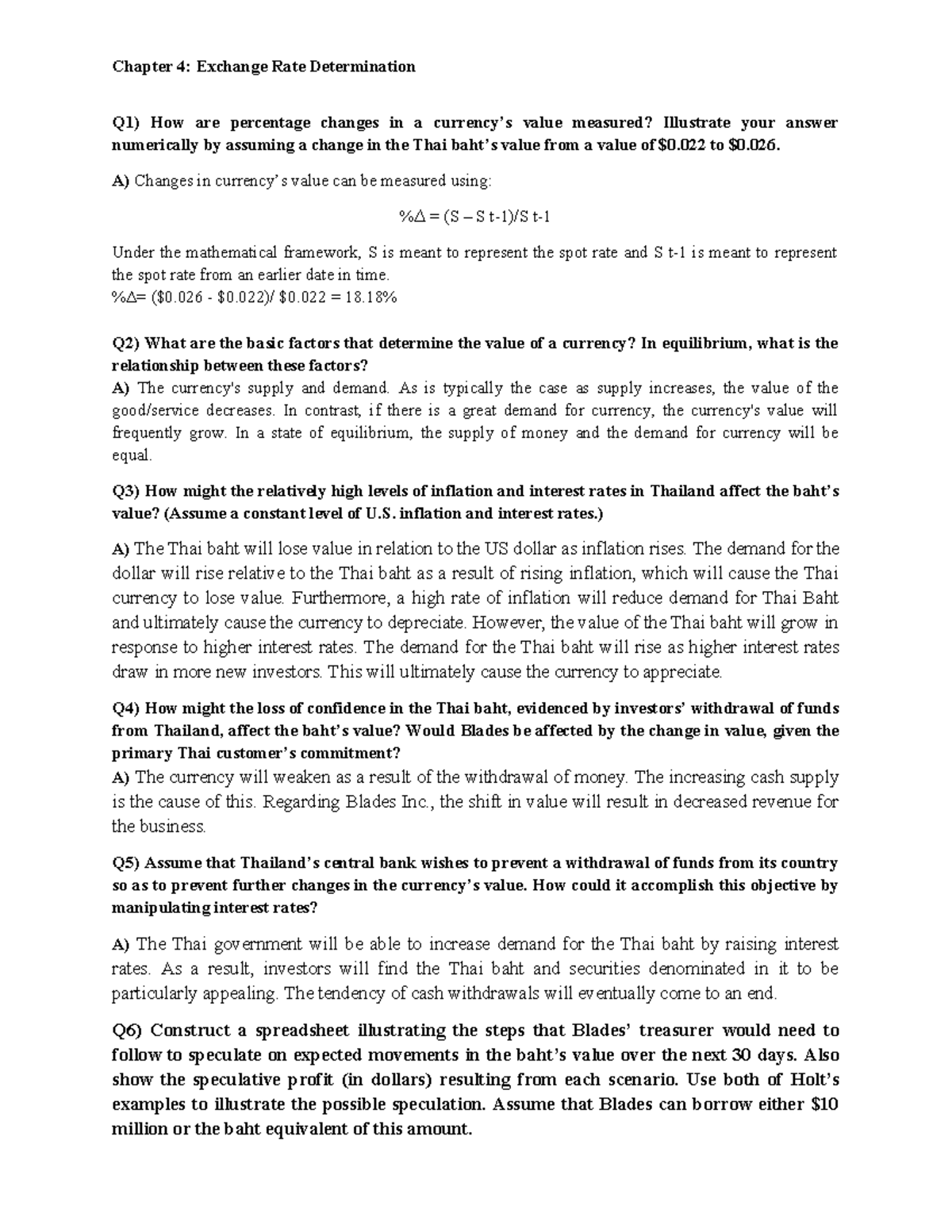 exchange rate determination - Chapter 4: Exchange Rate Determination Q1 ...