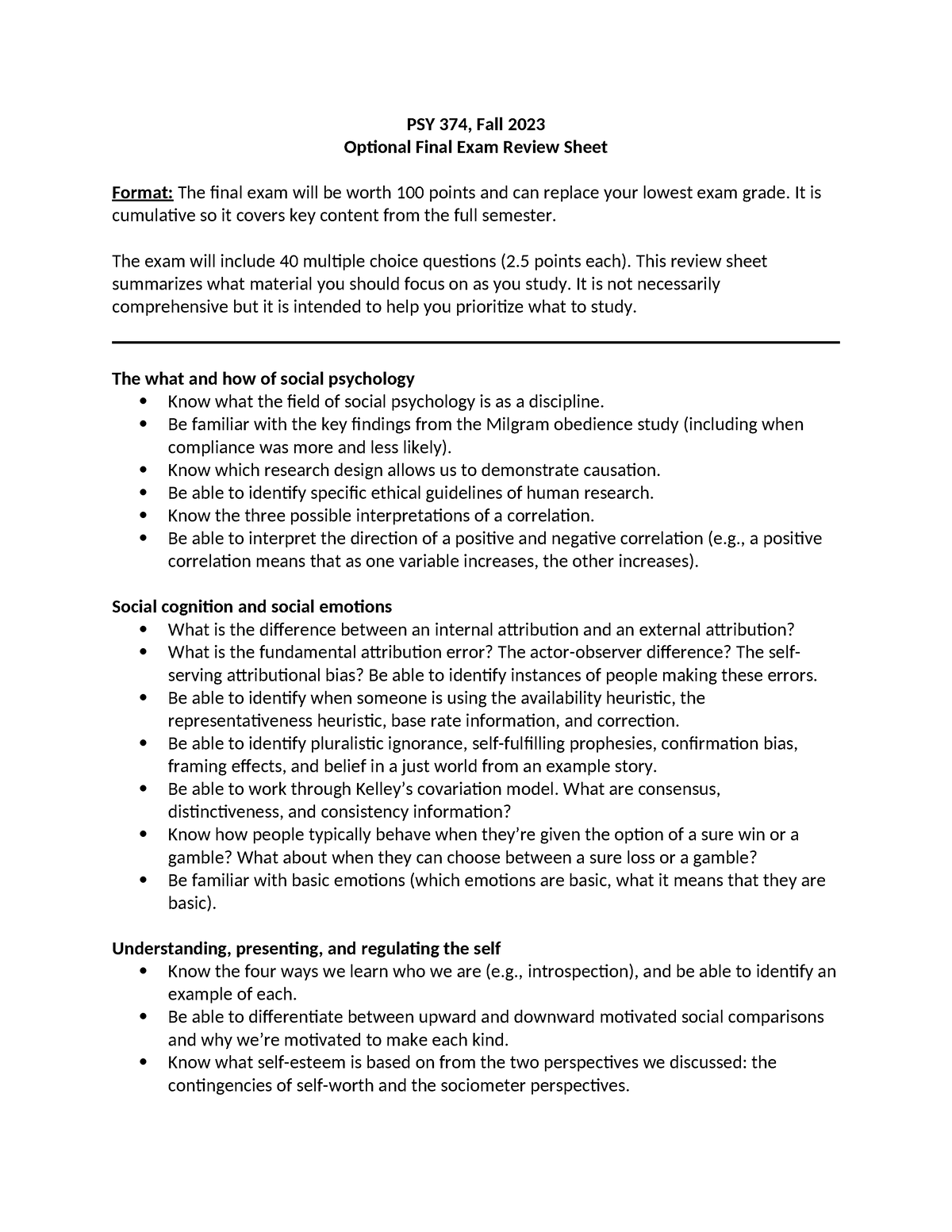 Final Exam Review Sheet - Tagged - PSY 374, Fall 2023 Optional Final ...