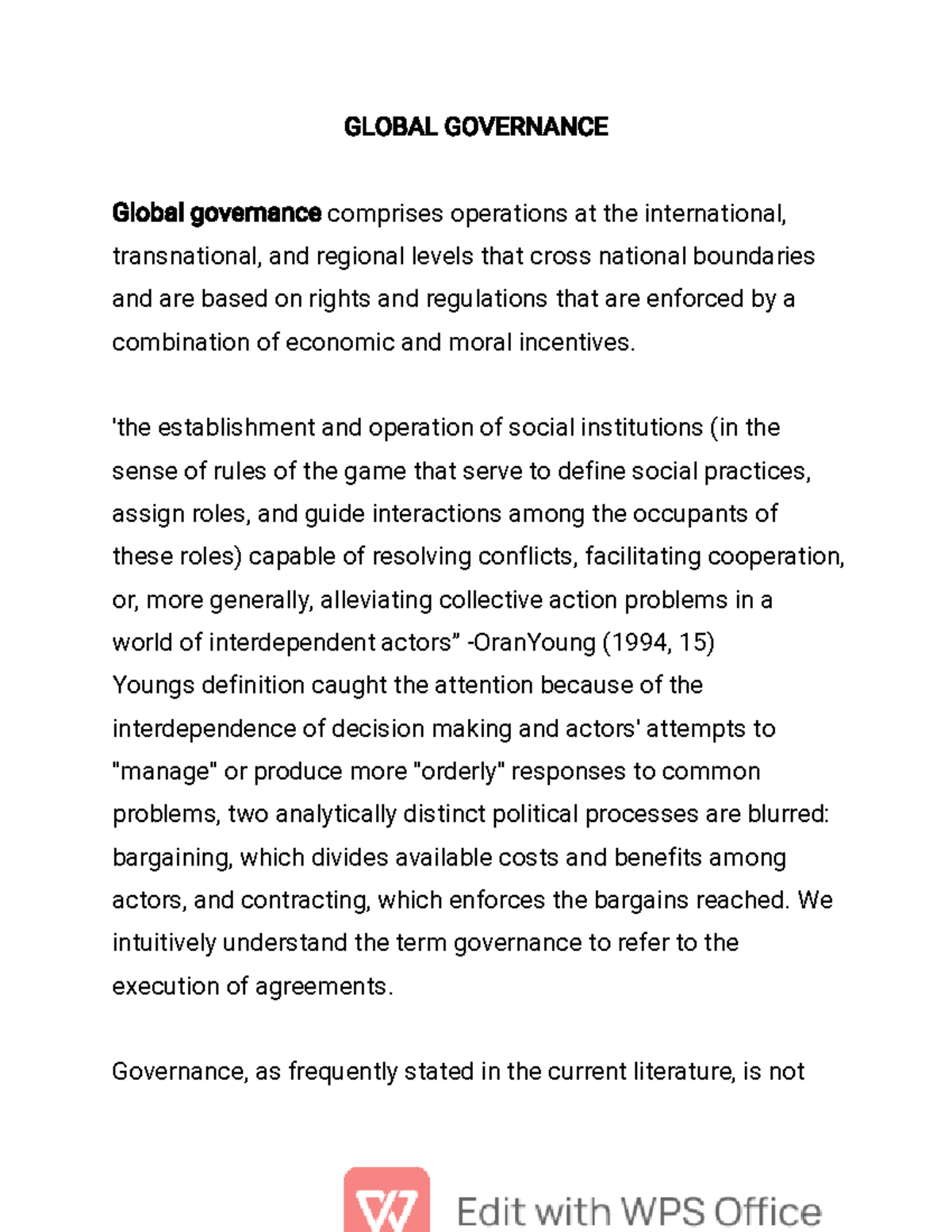 essay on global governance