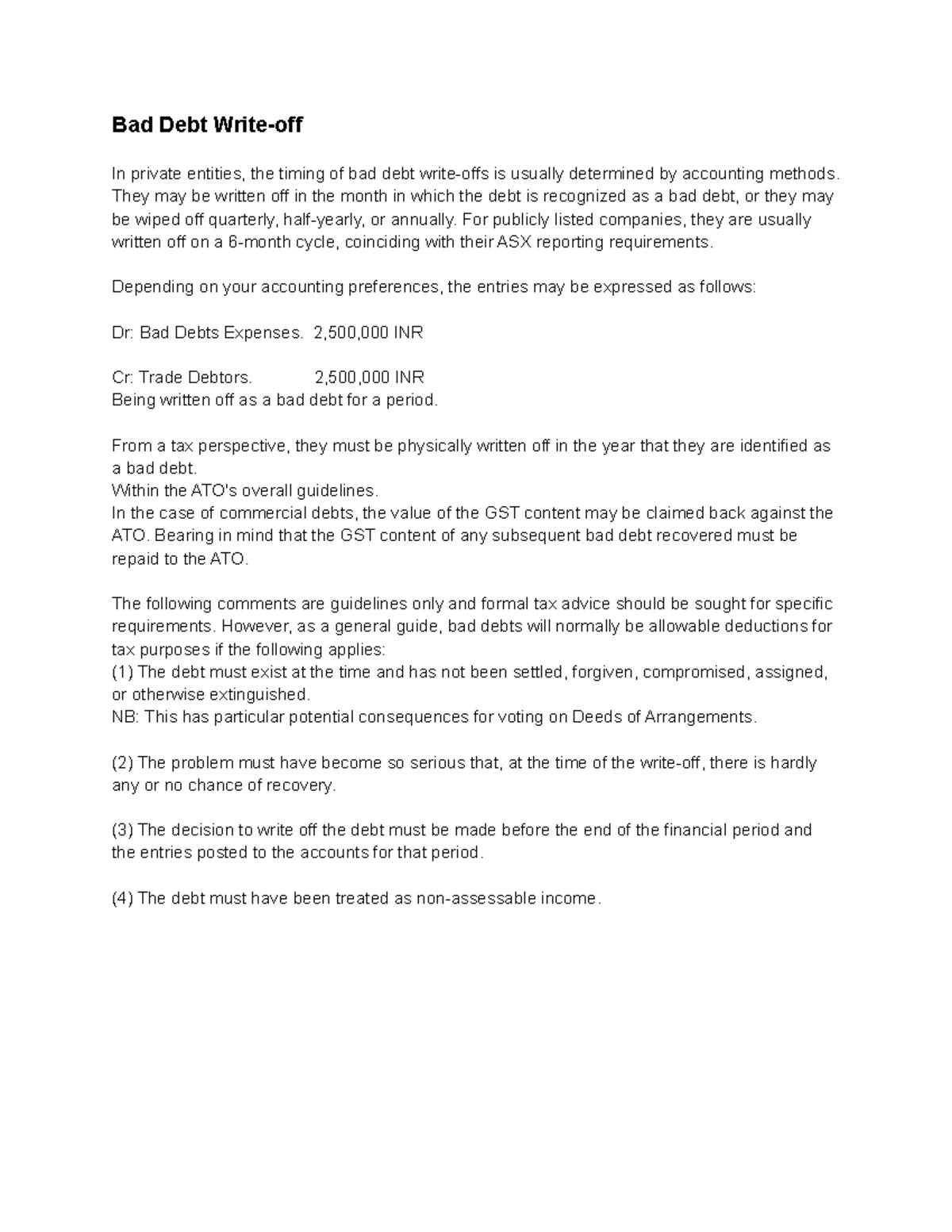 Bad Debt Writeoff Bad Debt Writeoff Bad Debt Writeoff In private