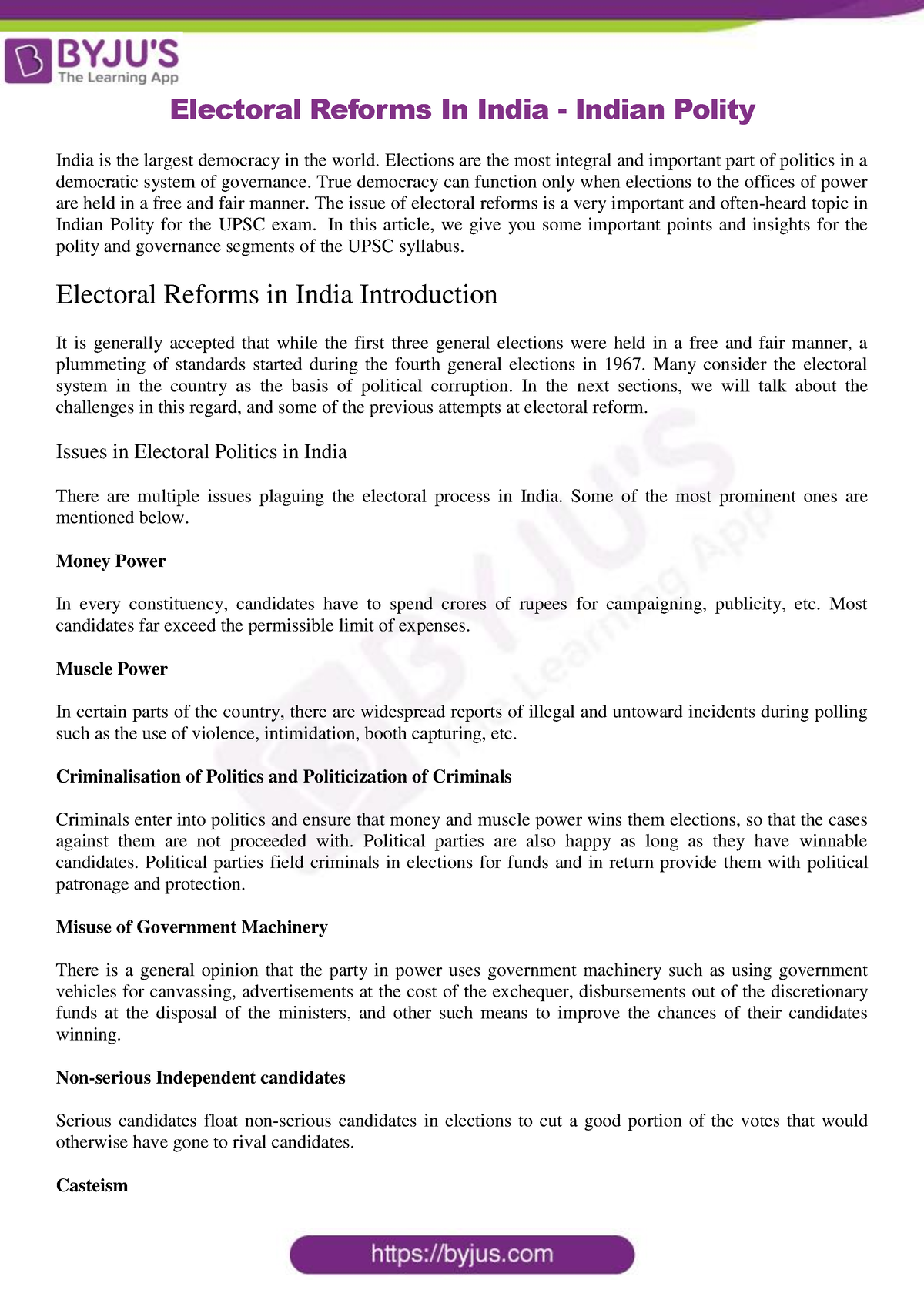 Electoral Reforms In India Polity - Electoral Reforms In India - Indian ...