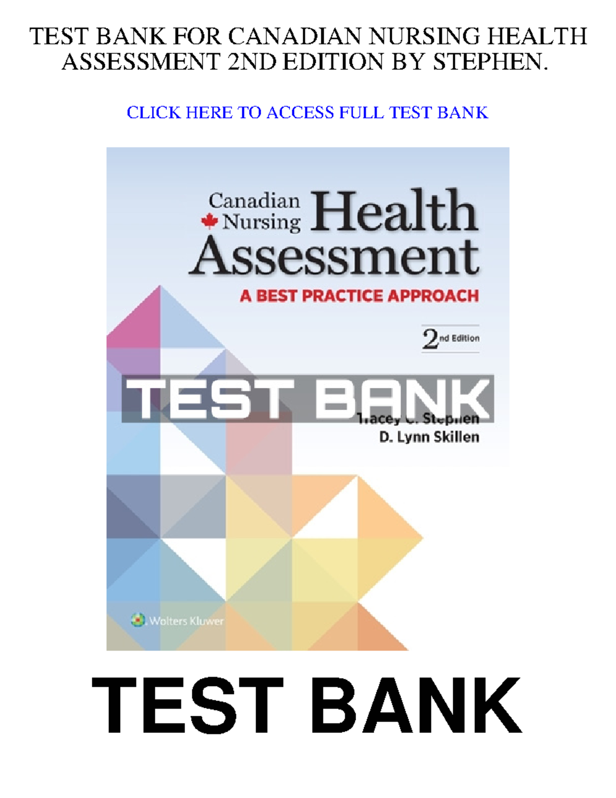 9781975108113-TEST-BANK - TEST BANK FOR CANADIAN NURSING HEALTH ...