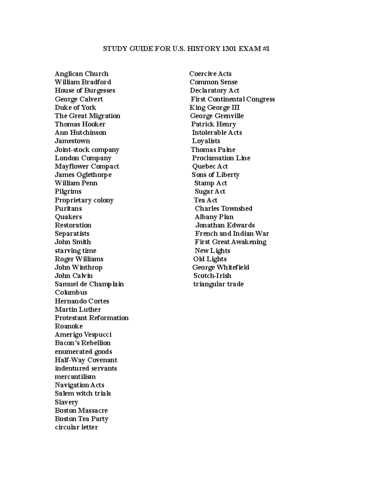 math stydy guide 2021 - STUDY GUIDE FOR U. HISTORY 1301 EXAM Anglican ...