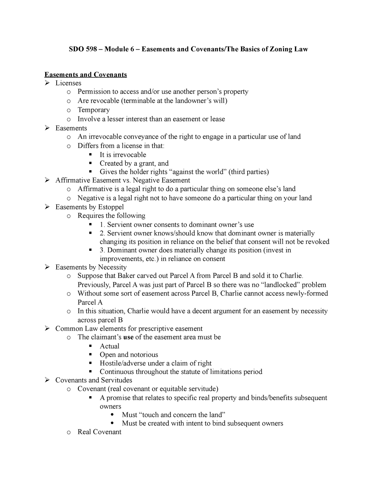 Sdo 598 Module 6 Easements And Covenants And The Basics Of Zoning Law Negative Easement O 1965