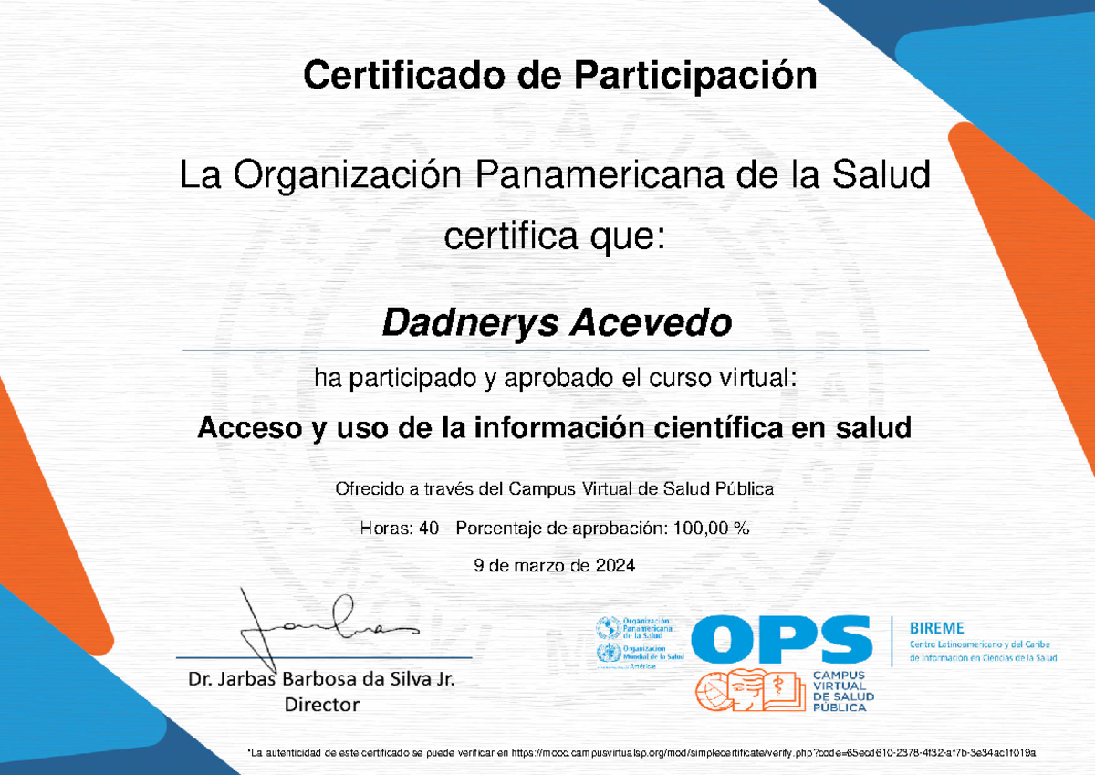 Acceso y uso de la información científica en salud-Certificado del
