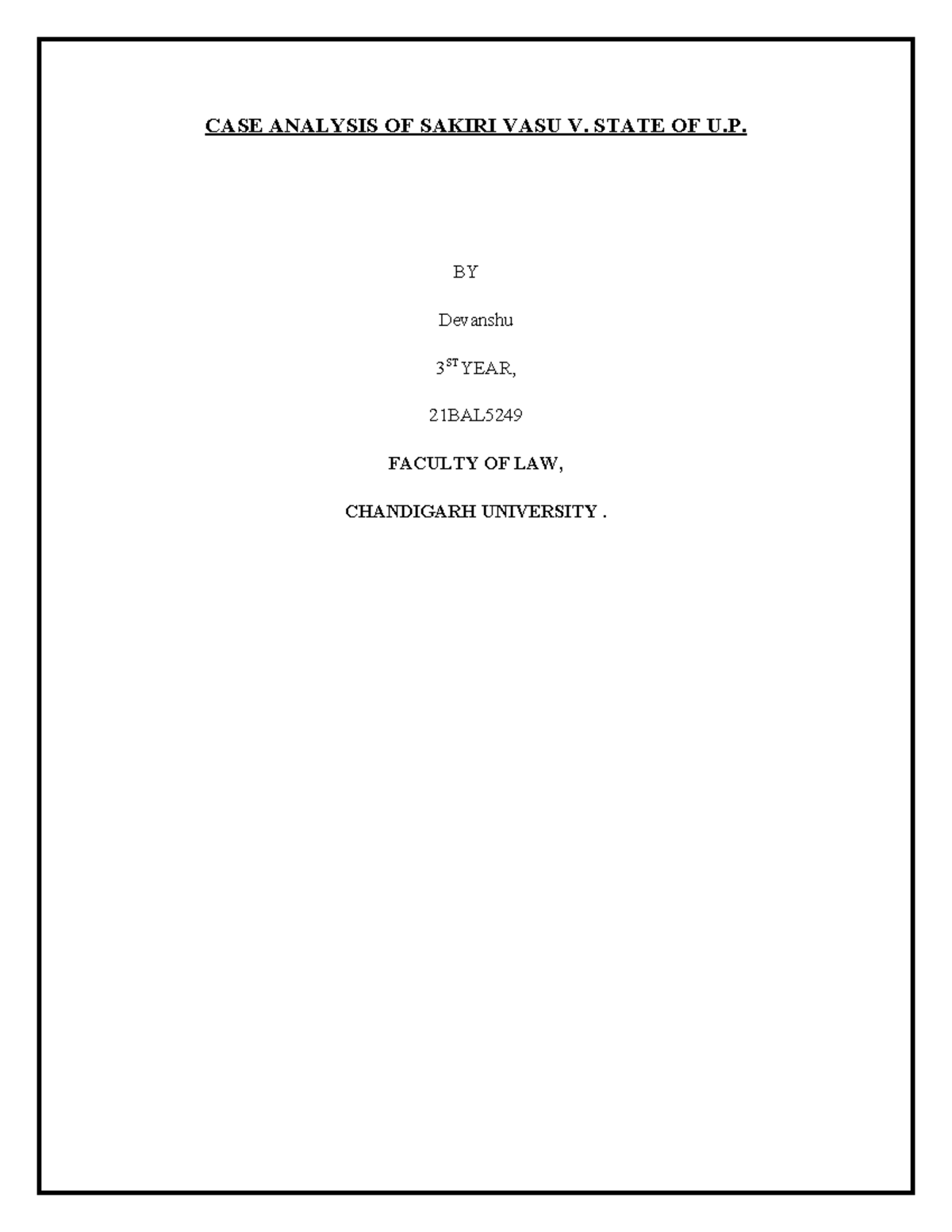 305 CASE Analysis OF Sakiri VASU Shivani Shukla CASE ANALYSIS OF