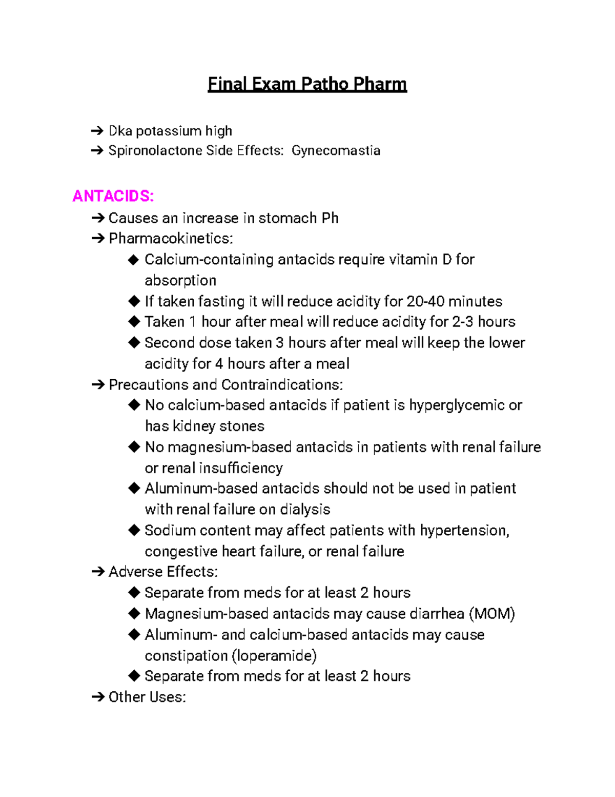 ( Final Exam Patho Pharm - Final Exam Patho Pharm Dka Potassium High ...