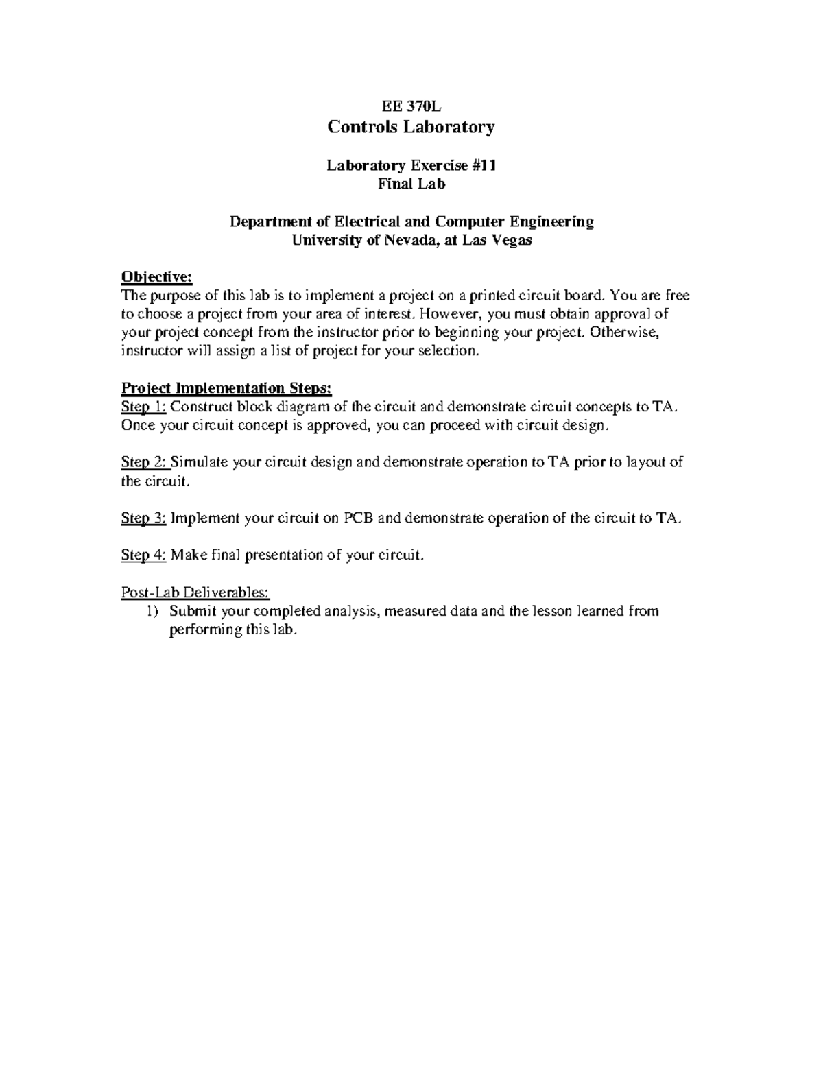 Tutorial work 11 Lab reports EE 370L Controls Laboratory